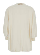 Max Mara Women 'Cirino' White Crewneck Knit Jacket With Logo Patch On The Rear In Wool And Cashmere Woman