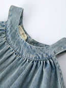 Girls Denim Ruffle Trim A-Line Dress