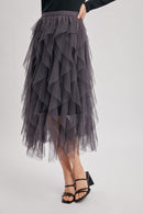 Spiral Ruffled Tulle Midi Skirt