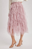 Spiral Ruffled Tulle Midi Skirt