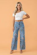 Floral Print Frayed Hem Ankle Jeans
