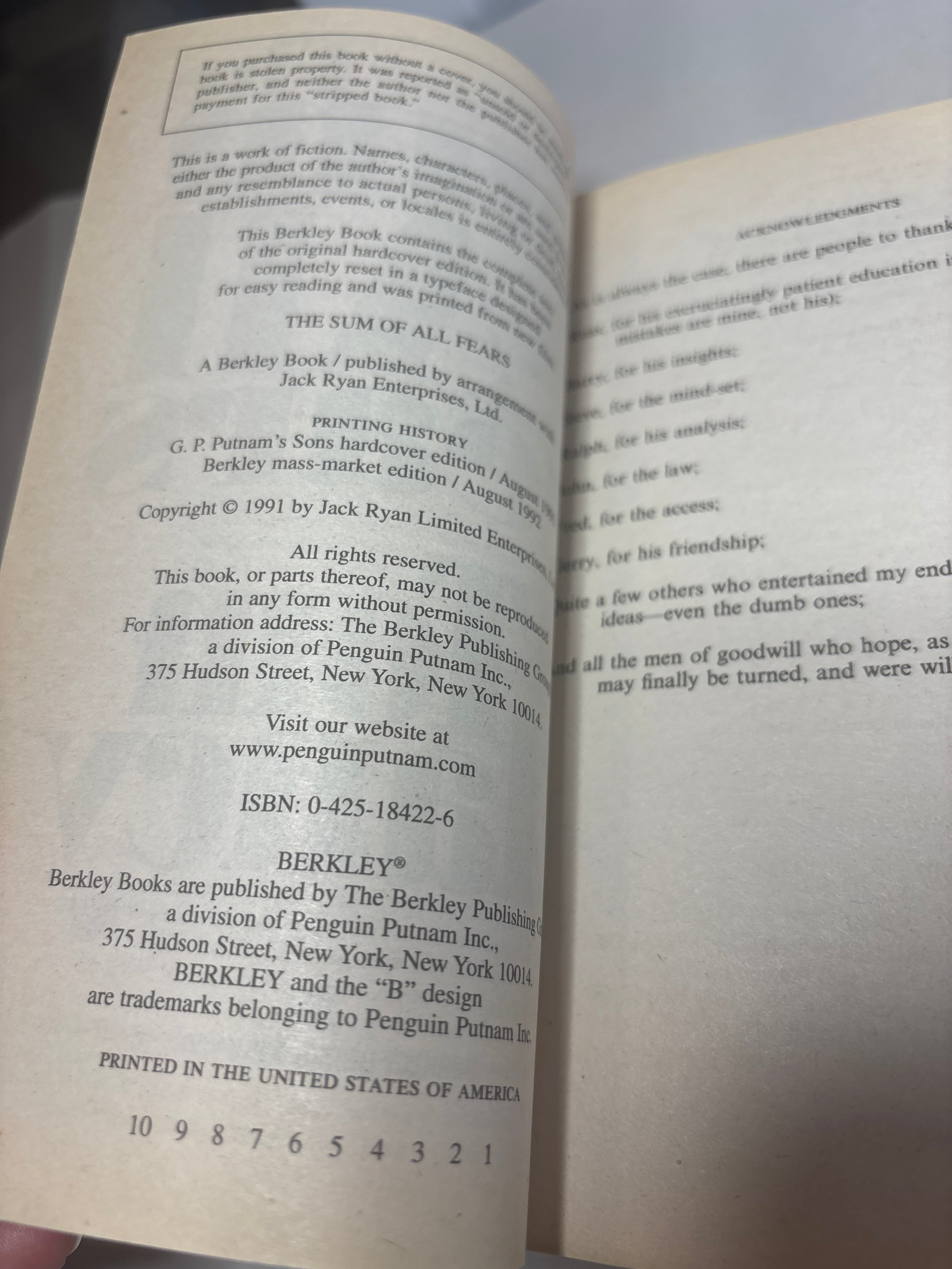 The Sum of All Fears by Tom Clancy (Jack Ryan #6)