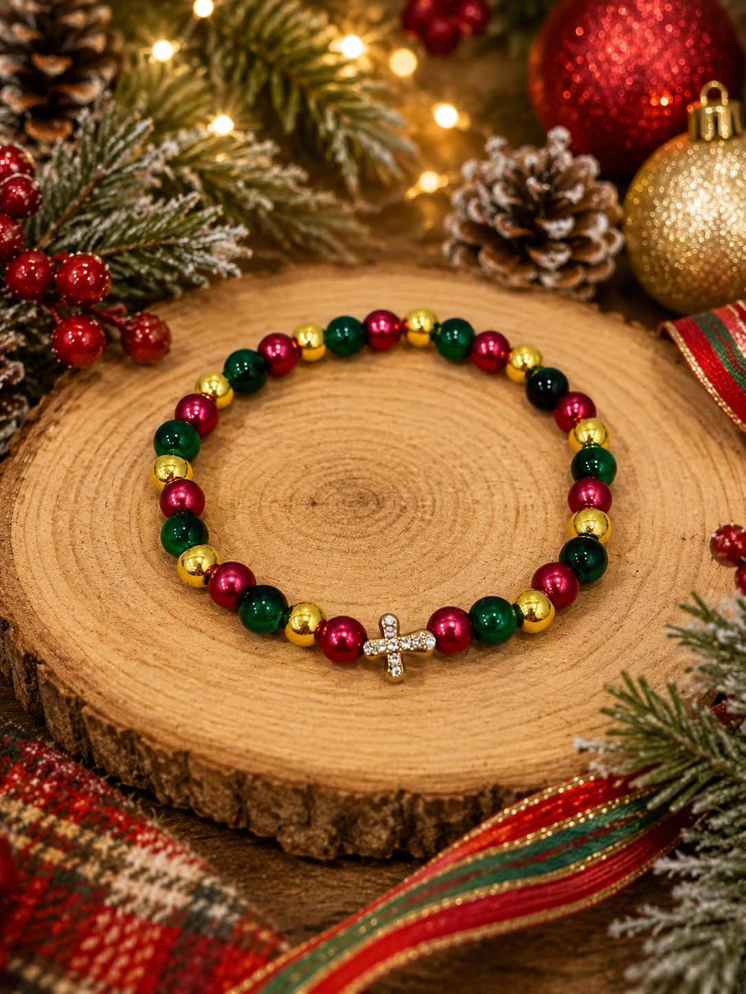 Christmas Cross Bead Bracelet Collection