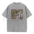 Vintage Leopard Graphic Washed T-Shirt – Retro 80s 90s Music Style Oversized Tee