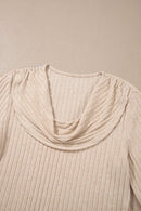 Solid Ribbed Knit Cowl Neck Long Sleeve Top