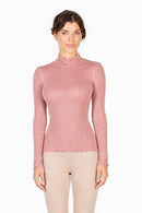 EGI Exclusive Collections Merino Wool Blend Top Mock Neck Lace Trim Long Sleeves. Proudly Made in Italy.