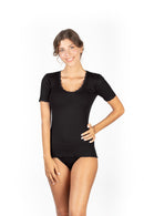 EGI Exclusive Collections Women's Merino Wool Blend Lace-Trimmed Short Sleeves T-Shirt. Proudly Made in Italy (306)