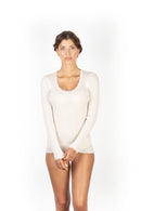 EGI Exclusive Collections Women's Merino Wool Blend Lace-Trimmed Long Sleeves T-Shirt. Proudly Made in Italy (307)