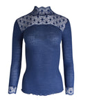 EGI Exclusive Merino Wool Blend Top Mock Neck Lace Trim Long Sleeves. Proudly Made in Italy.