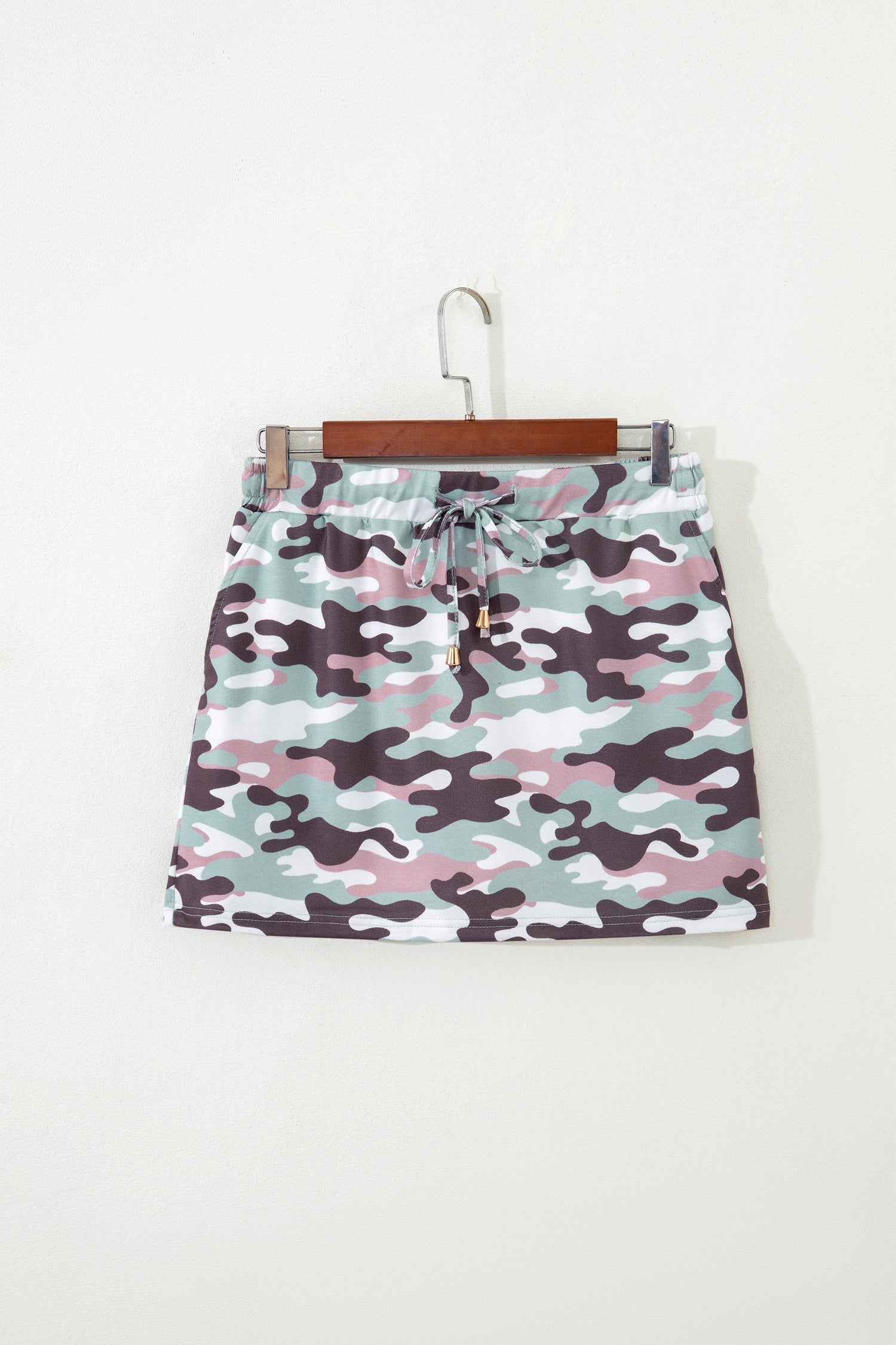 Camo Drawstring High Waist Mini Skort