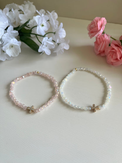Plated Glass Cross Bead Bracelet