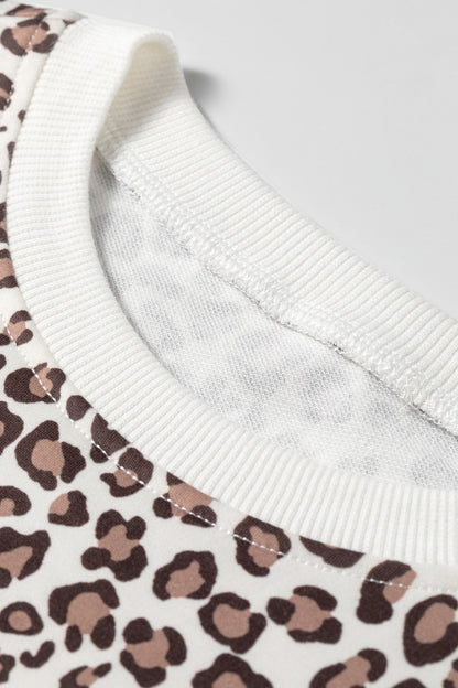 Leopard Bow Embroidered Colorblock Top &amp; Pants Set