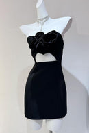 3D Floral Embellished Sexy Strapless Backless Mini Dress - Black | ZAKAPOP