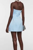 3D Floral Embellished Sexy Strapless Backless Mini Dress - Blue | ZAKAPOP