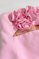 3D Floral Embellished Sexy Strapless Backless Mini Dress - Pink | ZAKAPOP