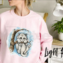 Vintage Kitten Graphic Sweatshirt - Cute Sad Cat in Winter Tree Crewneck Pullover