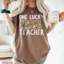 Comfort Colors® One Lucky Teacher St Patrick's T-Shirt – 'Fueled By Coffee and Shenanigans' Clover Tee