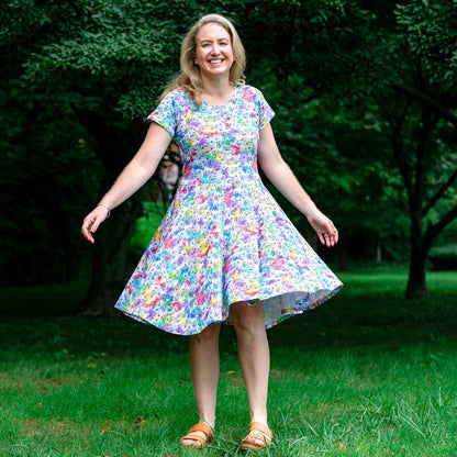 Adult "Staff Meeting" Rainbow Music Notes Super Twirler Dress with Pockets