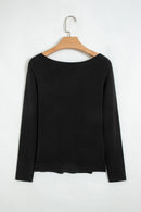 Lace Trim V-Neck Long Sleeve Top