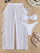3pack Criss Cross Halter Bikini Swimsuit & Cover Up Pants | ZAKAPOP