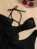 3pack Criss Cross Halter Bikini Swimsuit & Cover Up Pants | ZAKAPOP