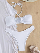3pack Criss Cross Halter Bikini Swimsuit & Cover Up Pants | ZAKAPOP