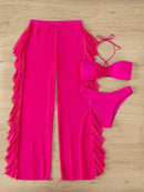 3pack Criss Cross Halter Bikini Swimsuit & Cover Up Pants | ZAKAPOP