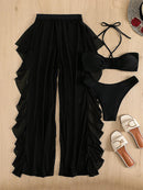 3pack Criss Cross Halter Bikini Swimsuit & Cover Up Pants | ZAKAPOP