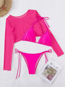3 Pack Solid Halter Triangle Bikini Swimsuit & Cover Up Top | ZAKAPOP