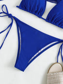3 Pack Solid Halter Triangle Bikini Swimsuit & Cover Up Top | ZAKAPOP