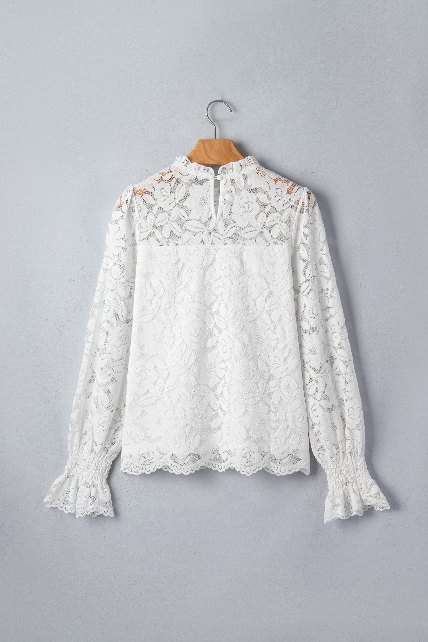 Lace Ruffle Round Neck Flounce Sleeve Blouse