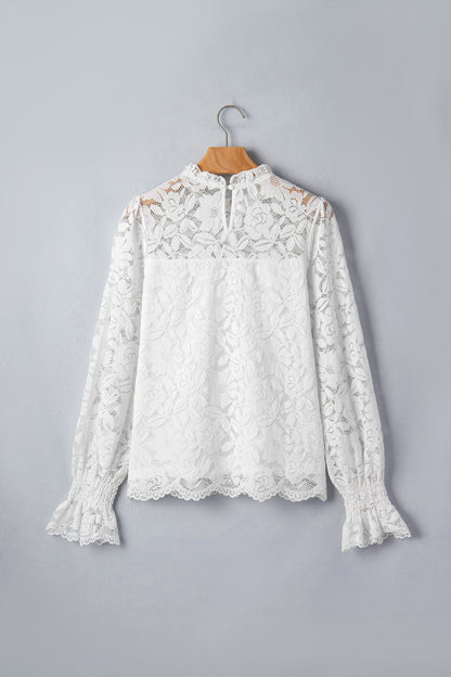 Lace Ruffle Round Neck Flounce Sleeve Blouse