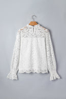 Lace Ruffle Round Neck Flounce Sleeve Blouse