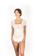 Mare Luxury Merino Wool Blend Women's Top with Lace. Proudly Made in Italy.