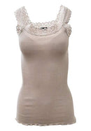 BASIC COTTON Free Spirit Premium Quality 100% Cotton Women's Lace Trim Tank Top Made in Italy (602)