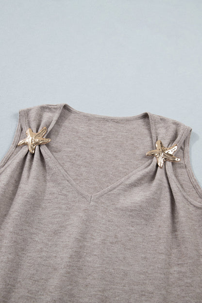 Metal Starfish V-Neck Sweater Knit Tank Top