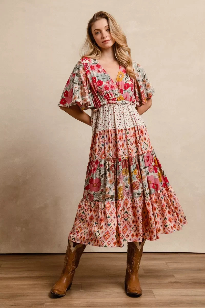 BiBi Floral Print Mix and Match Midi Dress