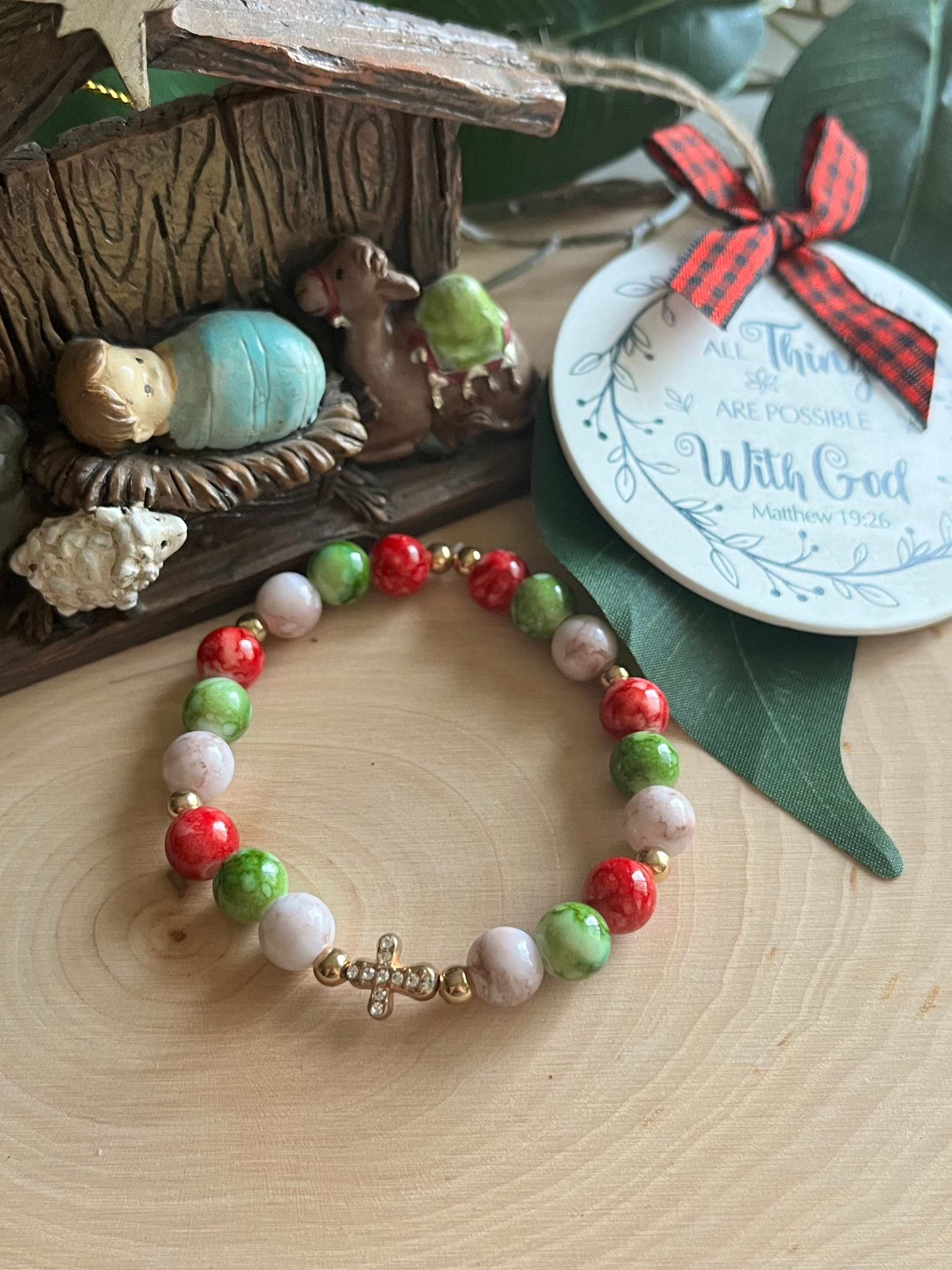 Christmas Cross Bead Bracelet Collection