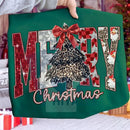 Coquette Merry Christmas Shirt: Checkered Star Leopard Letters