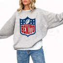 Team Benito Sweatshirt: Retro Football Shield Graphic Crewneck Pullover
