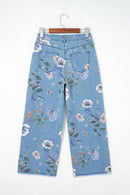 Floral Print Frayed Hem Ankle Jeans