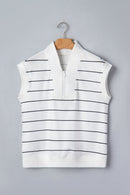 Stripe Colorblock Half Zip V-Neck Sleeveless Top