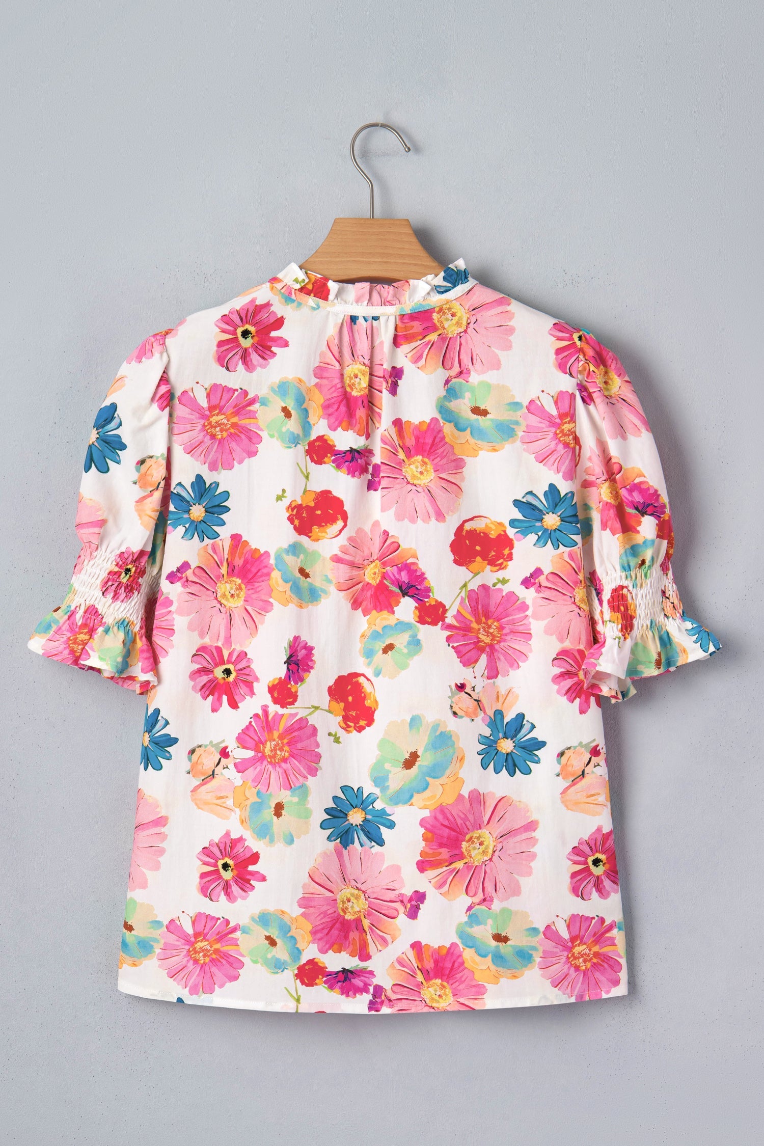 Floral Tie V-Neck Puff Sleeve Blouse