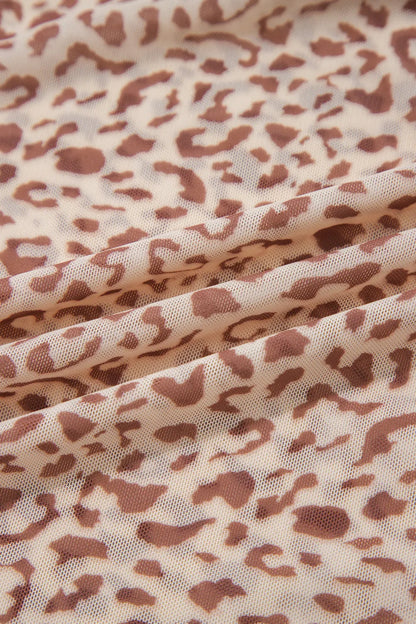Leopard Mesh Off-Shoulder Long Sleeve Top