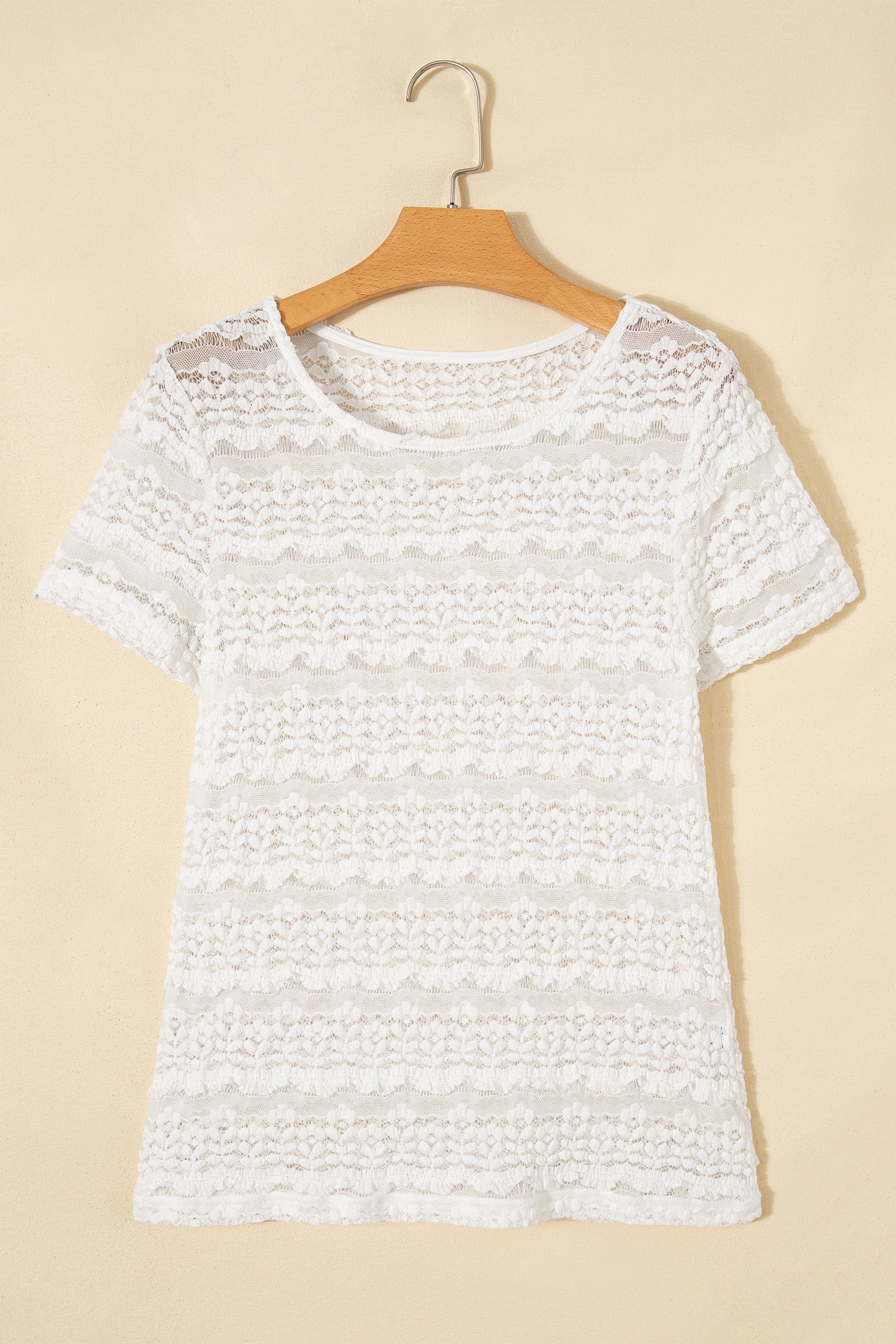 Solid Sheer Lace Short Sleeve Top