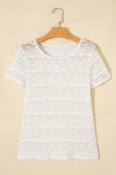Solid Sheer Lace Short Sleeve Top