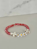 Pray Red Faceted Beaded Bracelet | Handmade Christian Jewelry