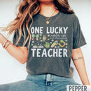 Comfort Colors® One Lucky Teacher St Patrick's T-Shirt – 'Fueled By Coffee and Shenanigans' Clover Tee