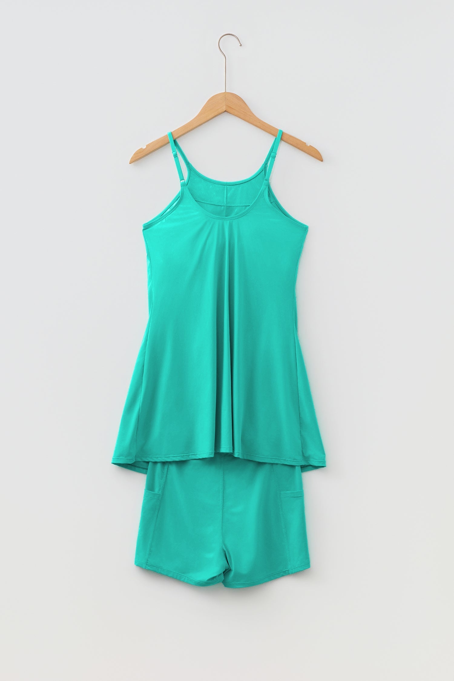 Solid Tunic Tank Dress &amp; Shorts Athletic Set
