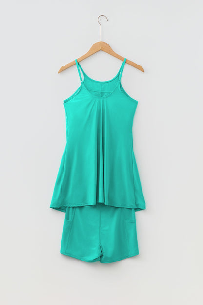 Solid Tunic Tank Dress &amp; Shorts Athletic Set